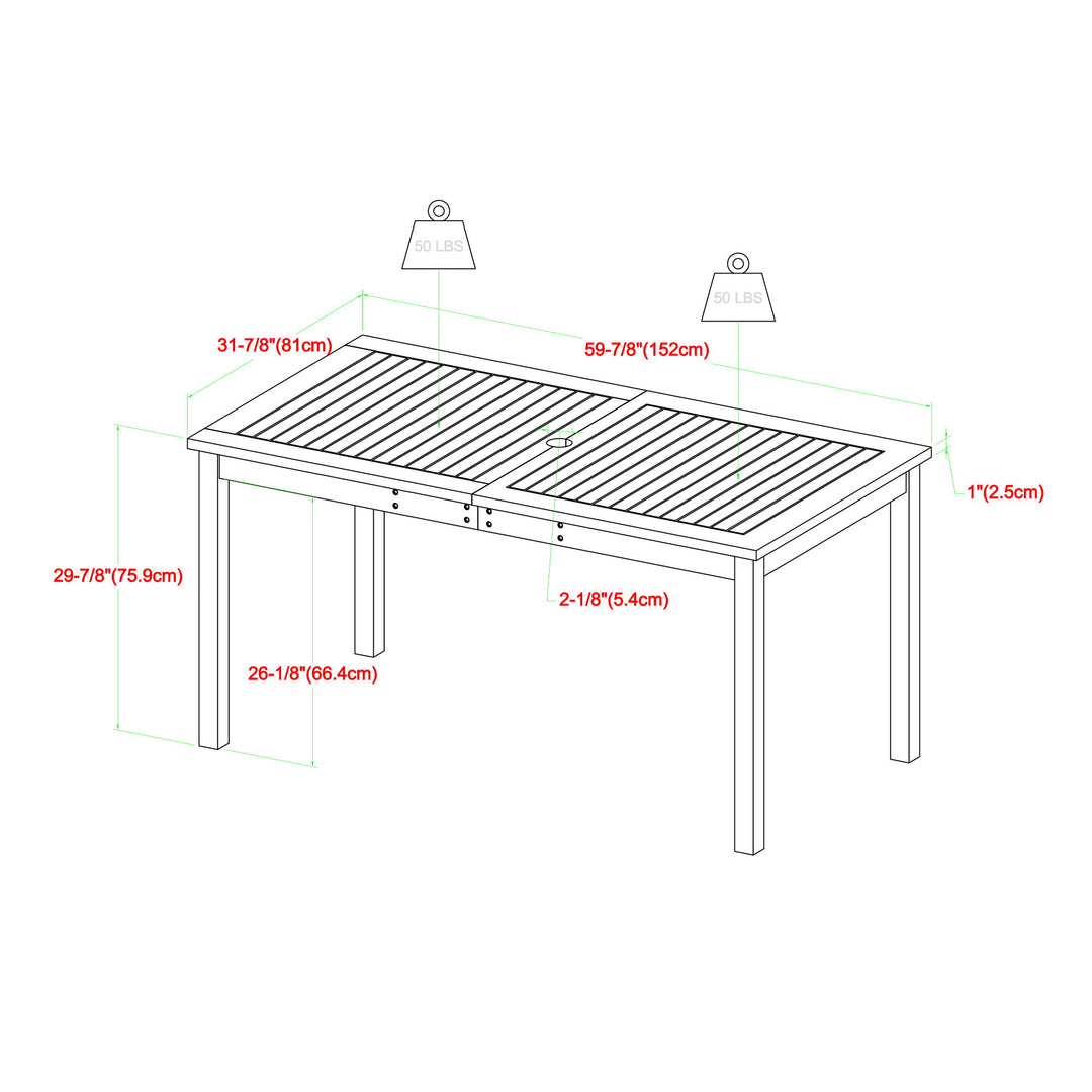 Contemporary Slat Top Acacia Wood Outdoor Dining Table
