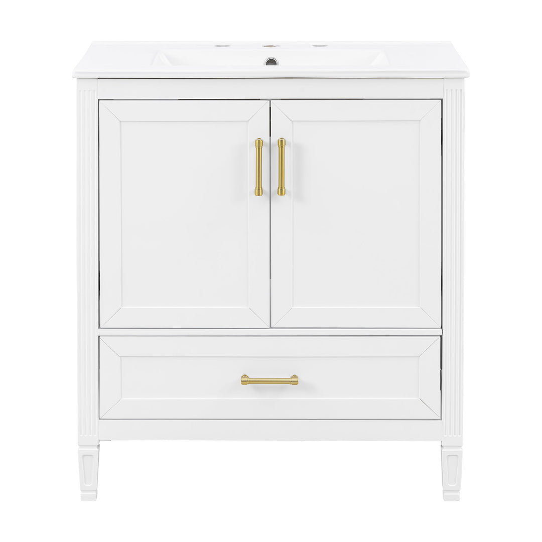 Elegant Fluted Bathroom Vanity With Sink, Soft Close Doors & Drawer