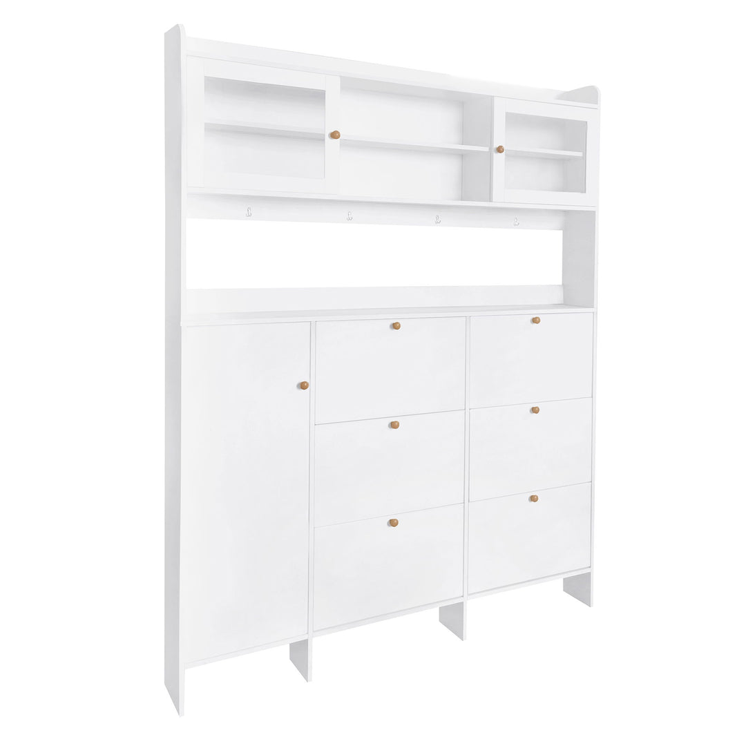On Trend Multifunctional Tipping Bucket Shoe Cabinet With Storage Shelf & 6 Flip Drawers