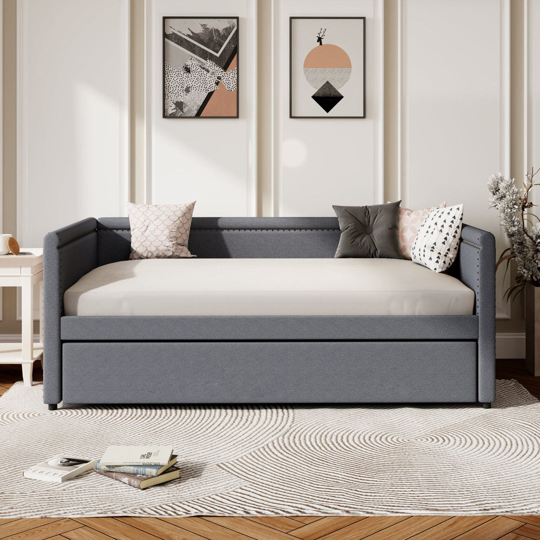 Modern Style Upholstered Daybed With Trundle For Guest Room, Small Bedroom