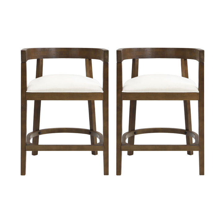 Modern Rubberwood Counter Stool Set With Upholstered Seats