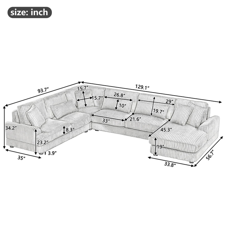 Oversized Sectional Sofa U - Shaped Sofa Couch Modern Sofa Upholstered In Soft With A Chaise Lounge For Living Room