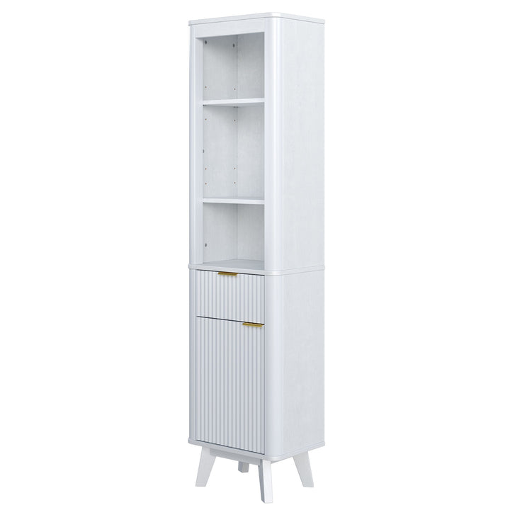 Tall Bathroom Storage Cabinet With Adjustable Shelves And 1 Drawer & Door