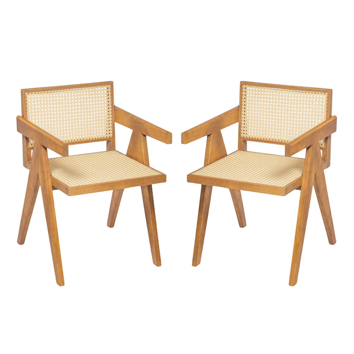 Chandigarh Arm Dining Chair With Natural Cane Design (Set of 2)
