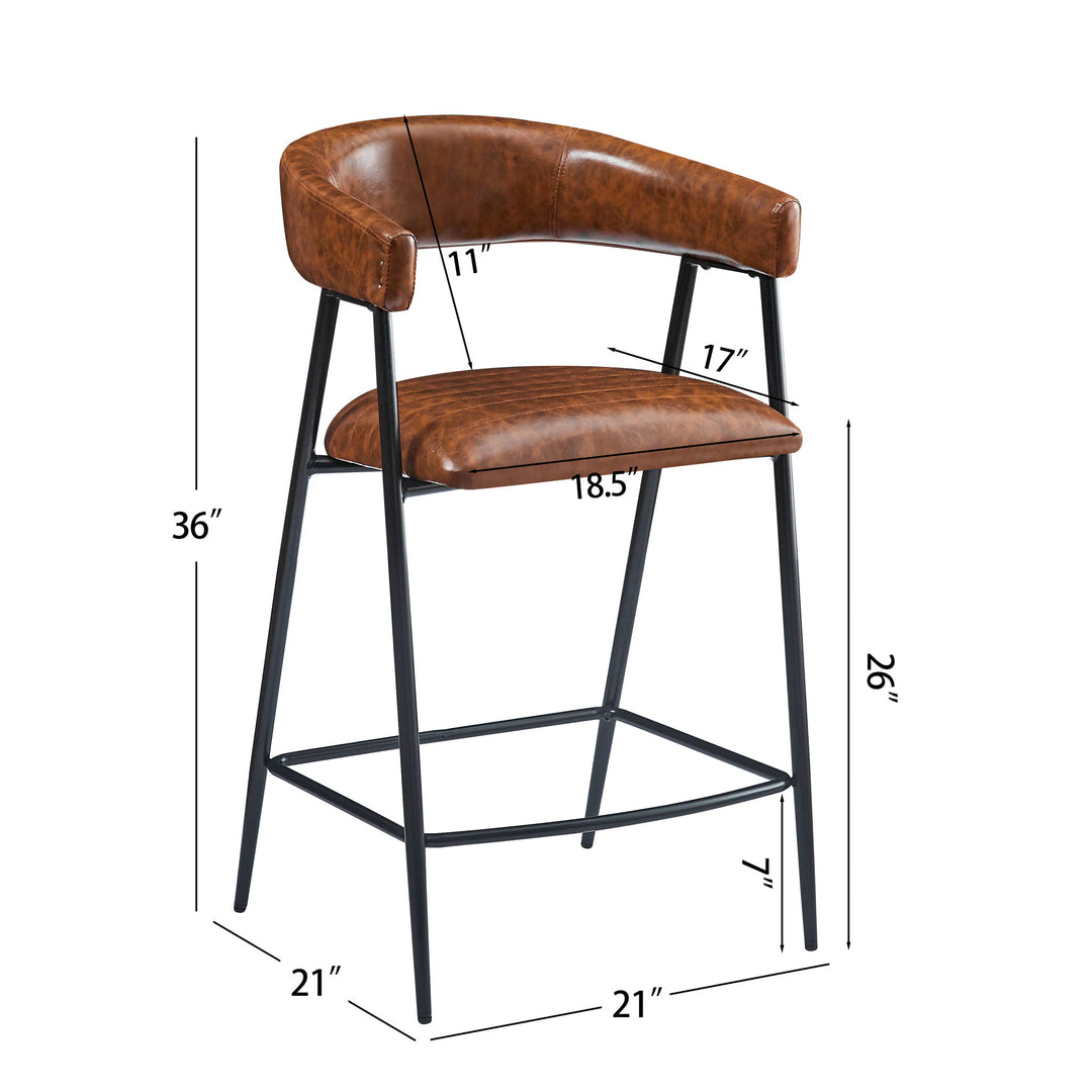 Counter Stools (Set of 2), Upholstered Counter Stools With Iron Frame, Backrest, Footrest, Arm Counter Stools For Home Bar, Kitchen Counter - Brown