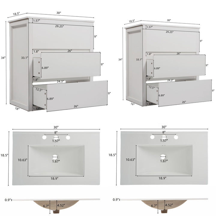 Double Sinks Bathroom Vanity Set With 2 Ceramic Basins