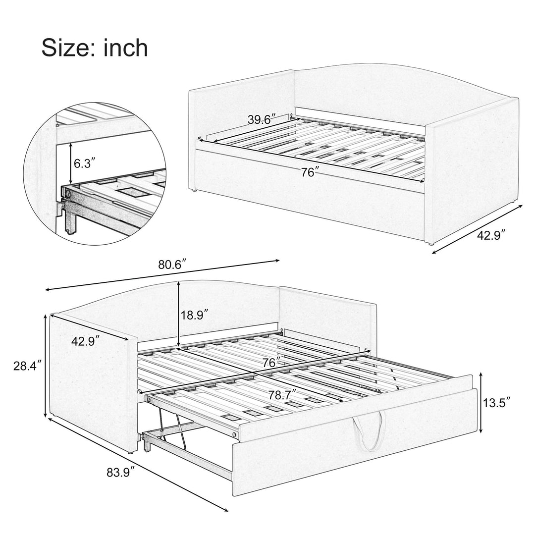 Daybed With Pop Up Trundle, Upholstered Sofa Bed