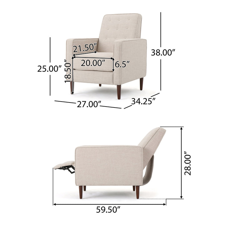 Mid-Century Modern Recliner With Button Tufted Waffle Stitch