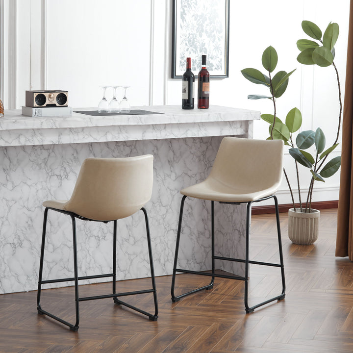 Vintage Style Armless Industrial Counter Stool With Metal Legs And Footrest For Kitchen Island, Cafe, Pub, Bar Counter (Set of 2) - Cream / Black