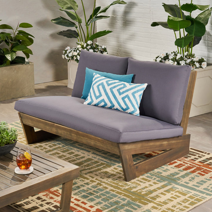 Outdoor Loveseat With Slat Paneling And Water Resistance Cushion - Dark Gray