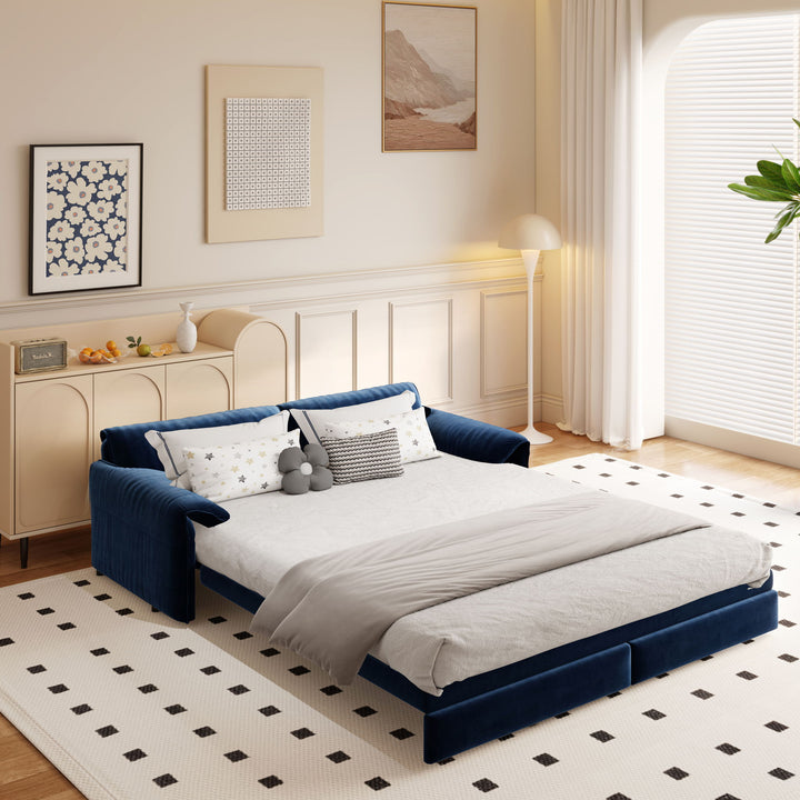 Queen Pull Out 3 In 1 Convertible Sleeper Sofa With Side Storage