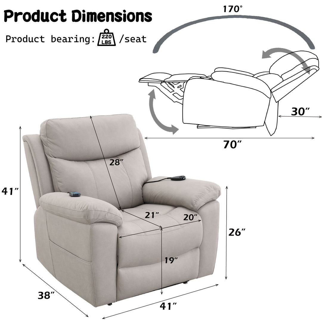 Chriki - Power Motion Recliner With Lift Heating Massage Chair - Beige