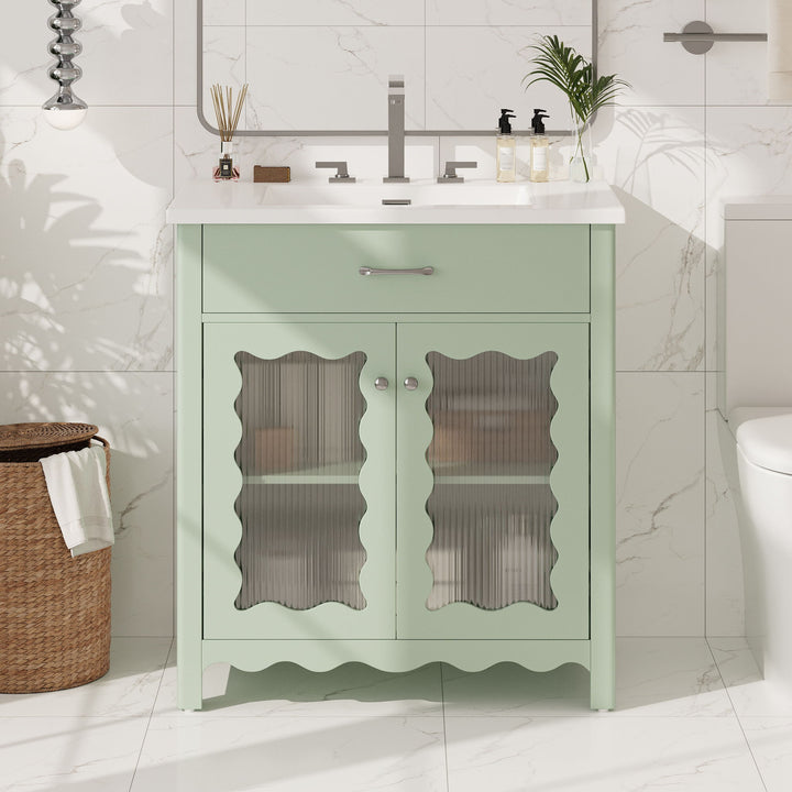 Modern Bathroom Vanity With Tempered Glass Doors