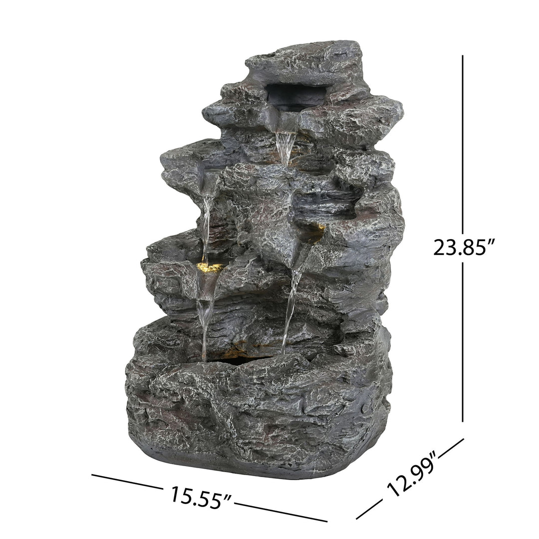 Concrete Rock Waterfall Fountain With LED Lights, Outdoor Garden Decor