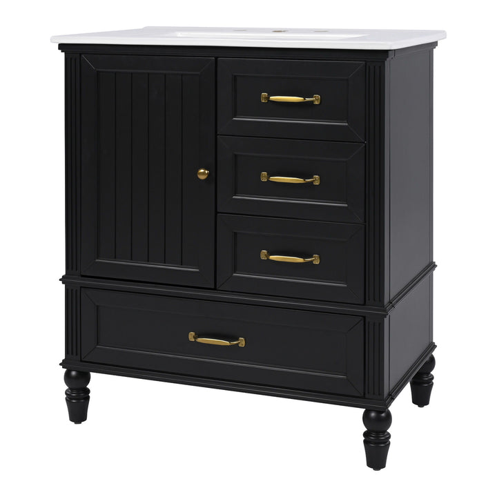 30" Bathroom Vanity With Sink, 3 Drawers, Adjustable Feet