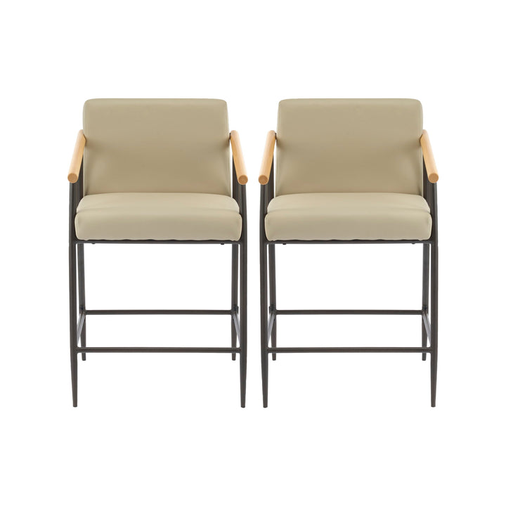 Mid Century Modern Counter Stool Set With Espresso Metal Frame - Khaki