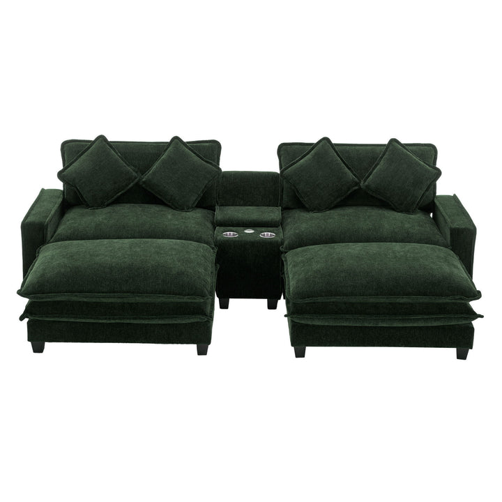 Sectional Sofa Upholstered Sofa With Two Removable Ottoman, Two USB Ports, Two Cup Holders And Large Storage Box For Living Room
