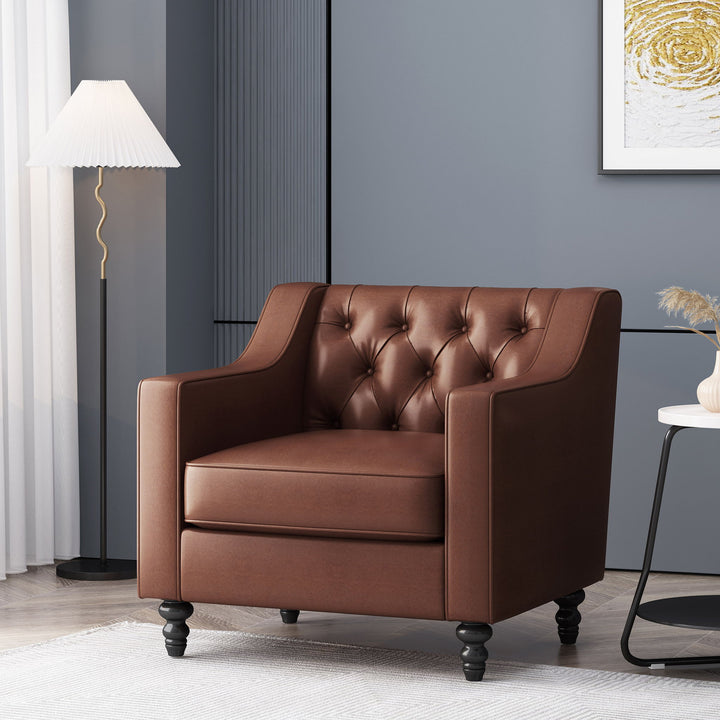 Contemporary Club Chair With Button Tufting And Birch Wood Legs