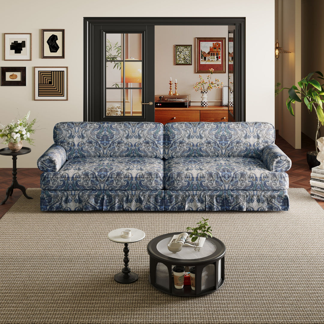 Luxuriously Comfortable Cloud Couch Sofa With Elegant Rolled Arms & Pleated Skirt Design