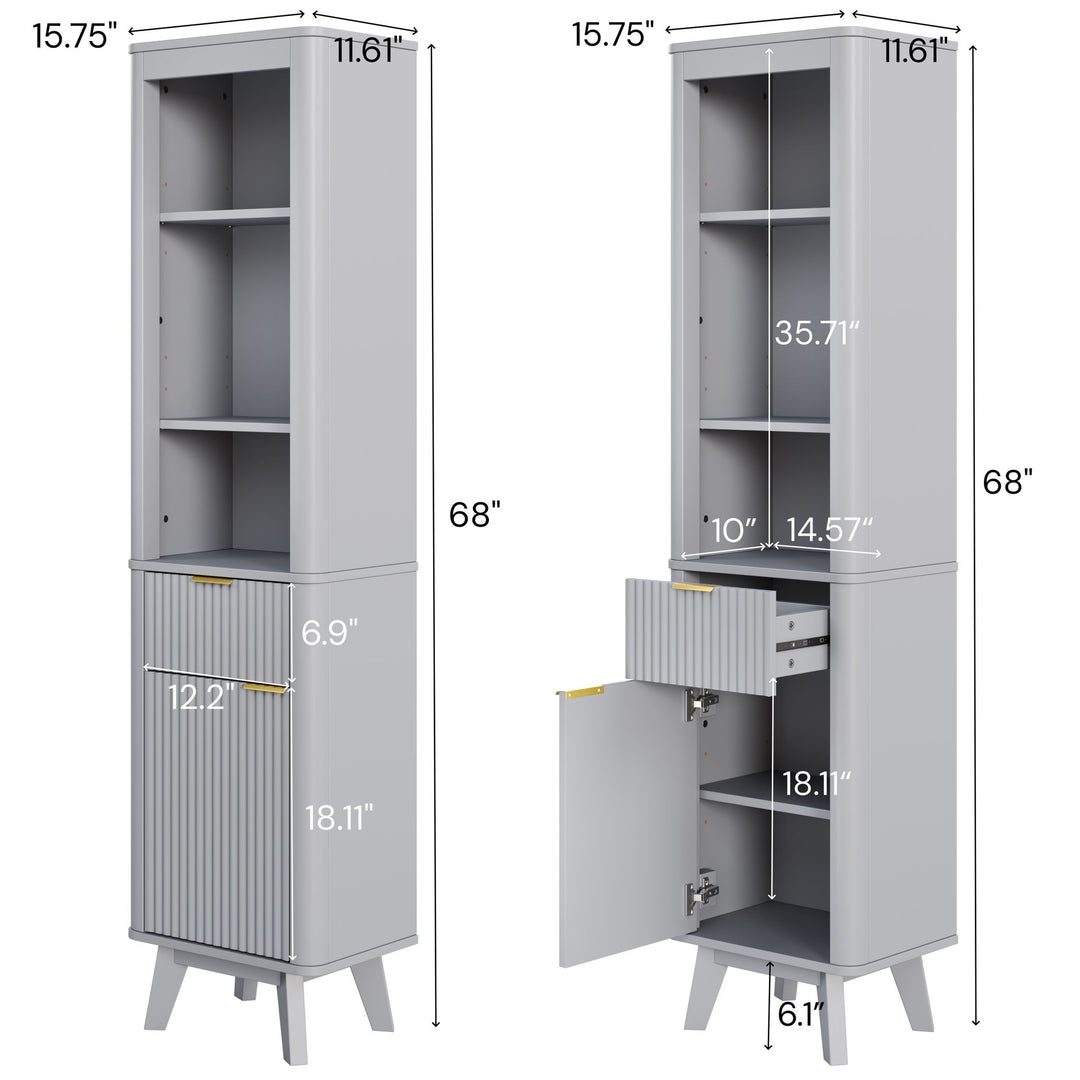 Tall Bathroom Storage Cabinet With Adjustable Shelves And 1 Drawer & Door