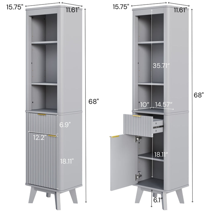 Tall Bathroom Storage Cabinet With Adjustable Shelves And 1 Drawer & Door