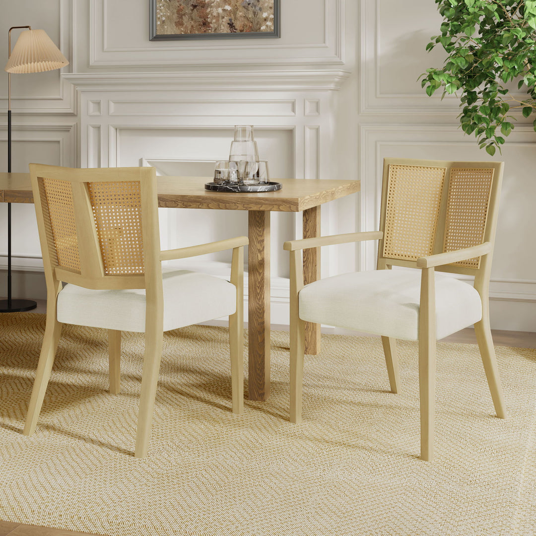 Mid Century Modern Arm Dining Chairs With Rattan Backrest