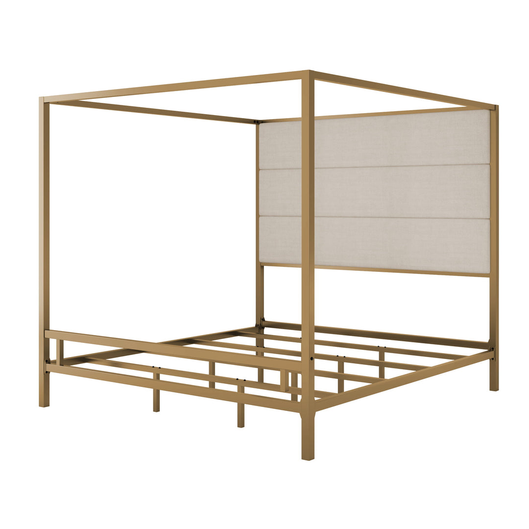 Modern Canopy Bed With Tall Upholstered Headboard