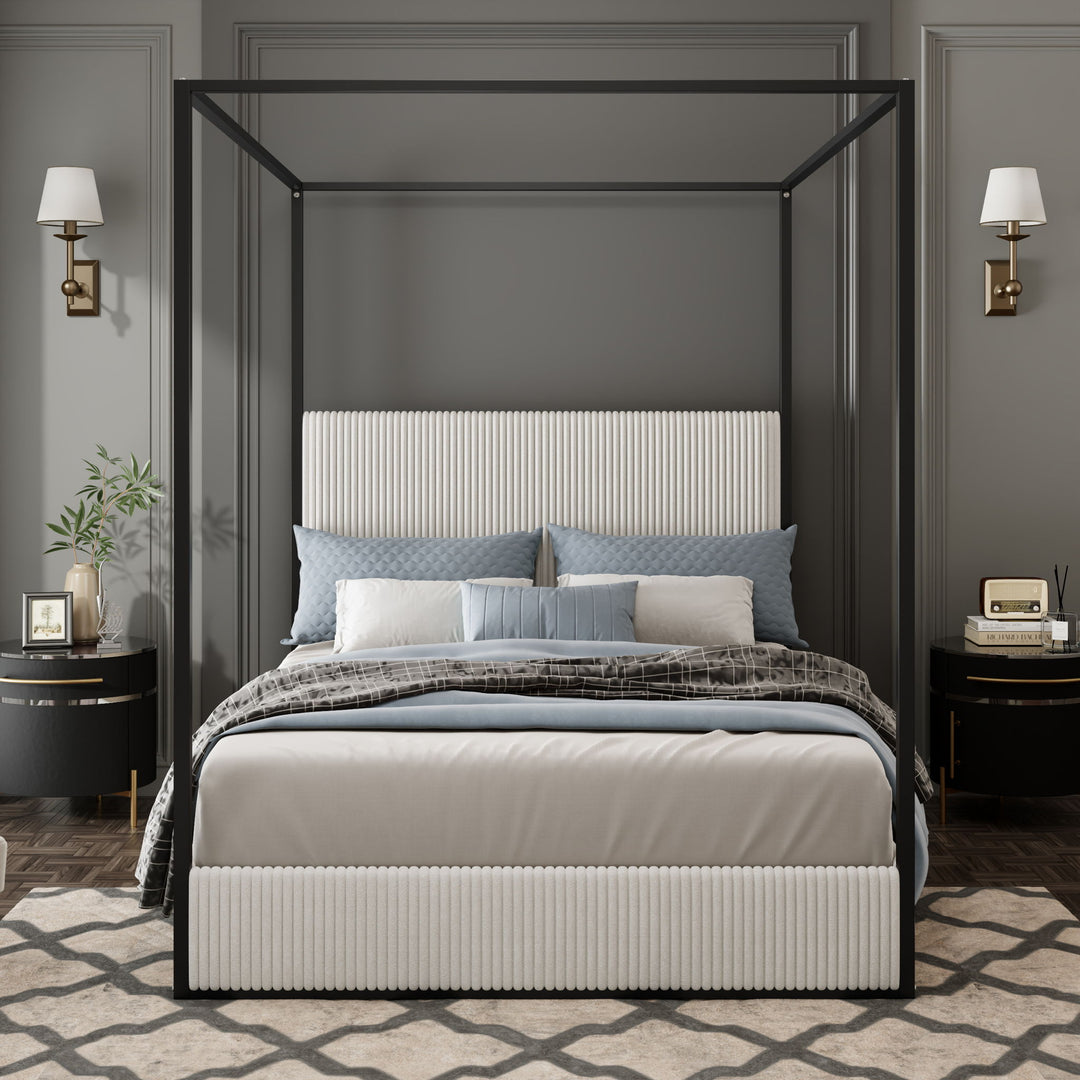 Canopy Bed With Tall Upholstered Headboard And 4 Poster