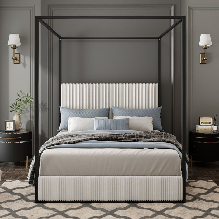 Canopy Bed With Tall Upholstered Headboard And 4 Poster