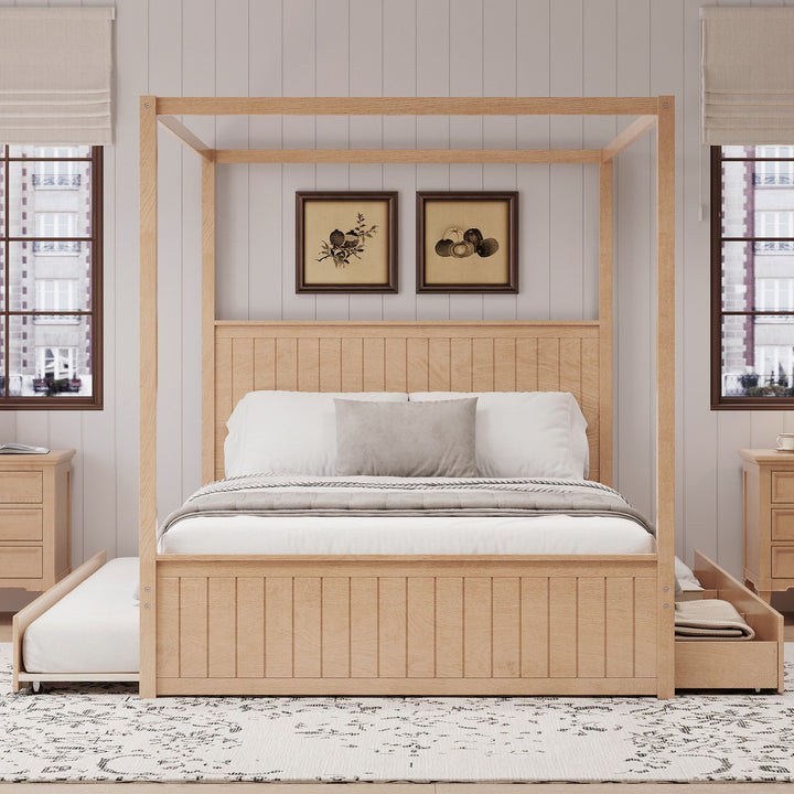 Canopy Platform Bed With Trundle And 3 Storage Drawers