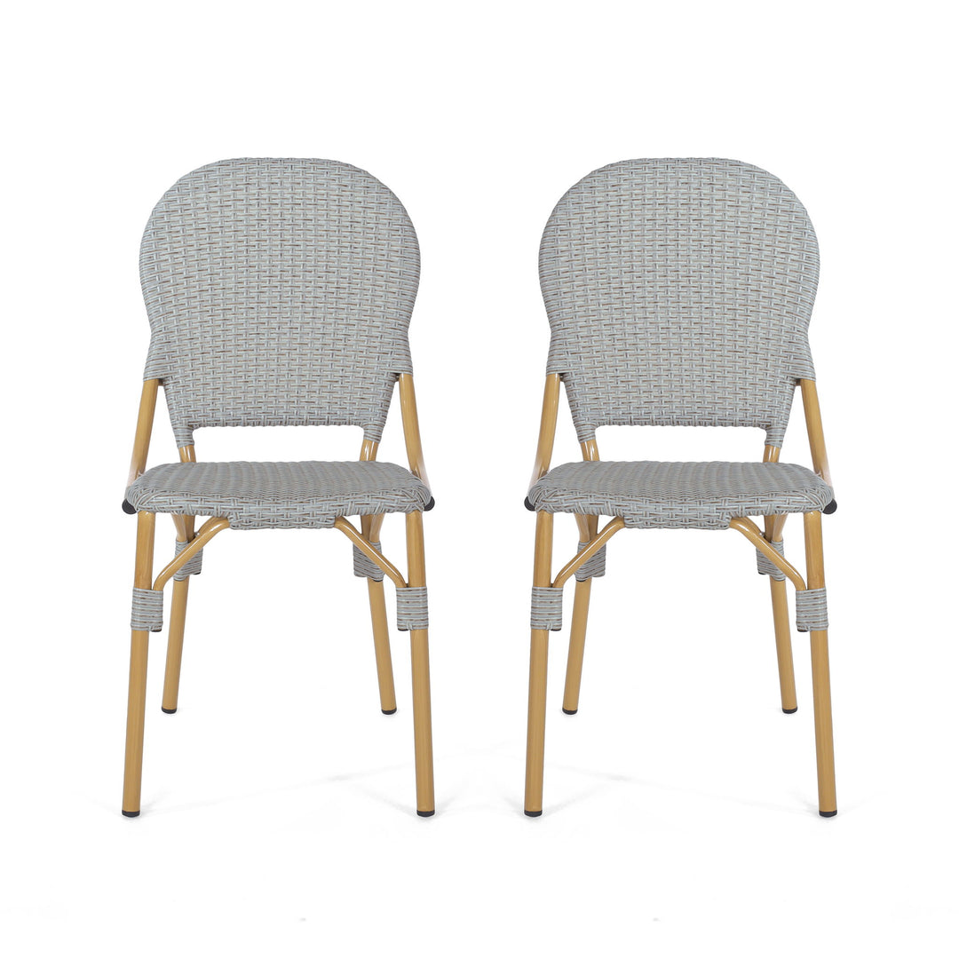 Outdoor Rattan And Aluminum Armless French Bistro Chairs (Set of 2) - Dark Gray