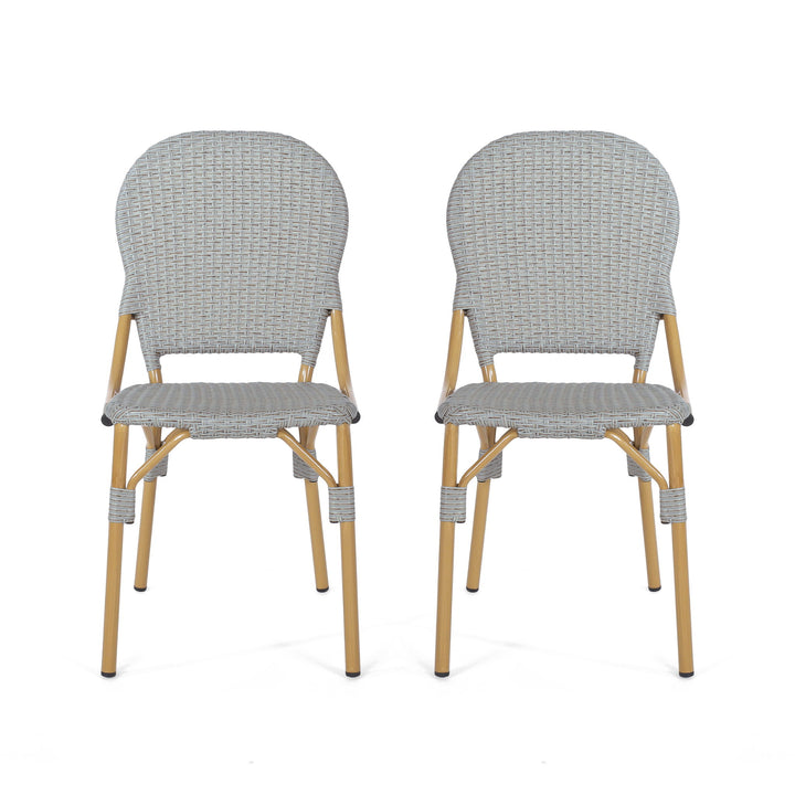 Outdoor Rattan And Aluminum Armless French Bistro Chairs (Set of 2) - Dark Gray