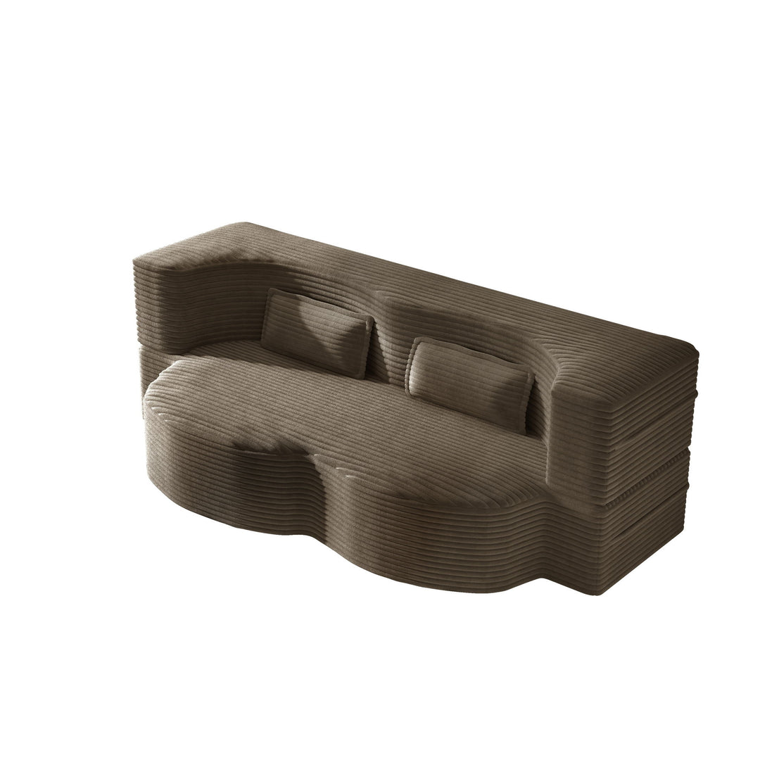 Modern Floor Sofa With 2 Pillows, Convertible Twin Size Folding Mattress For Living Room