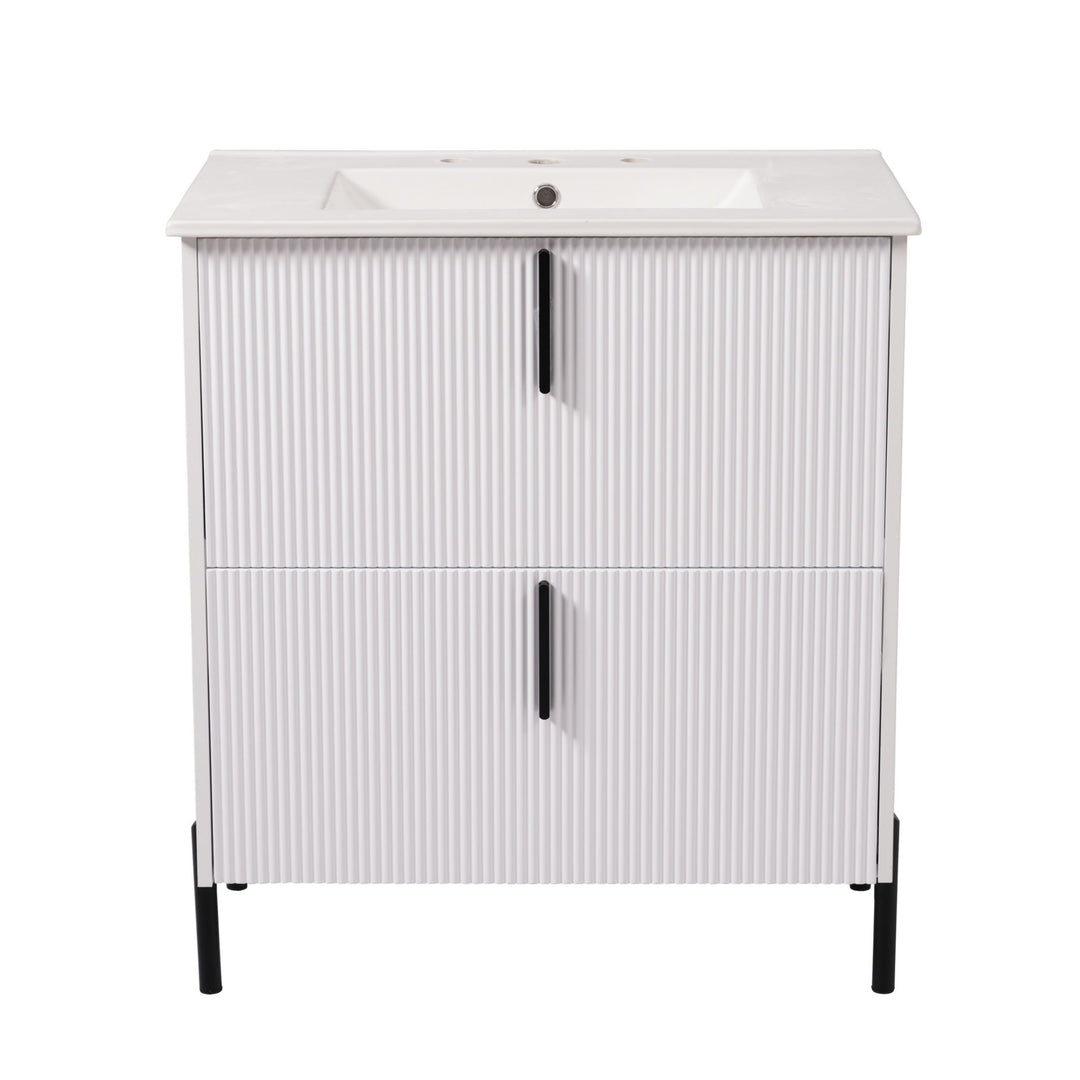 Bathroom Vanity With Ceramic Sink, Fluted Design