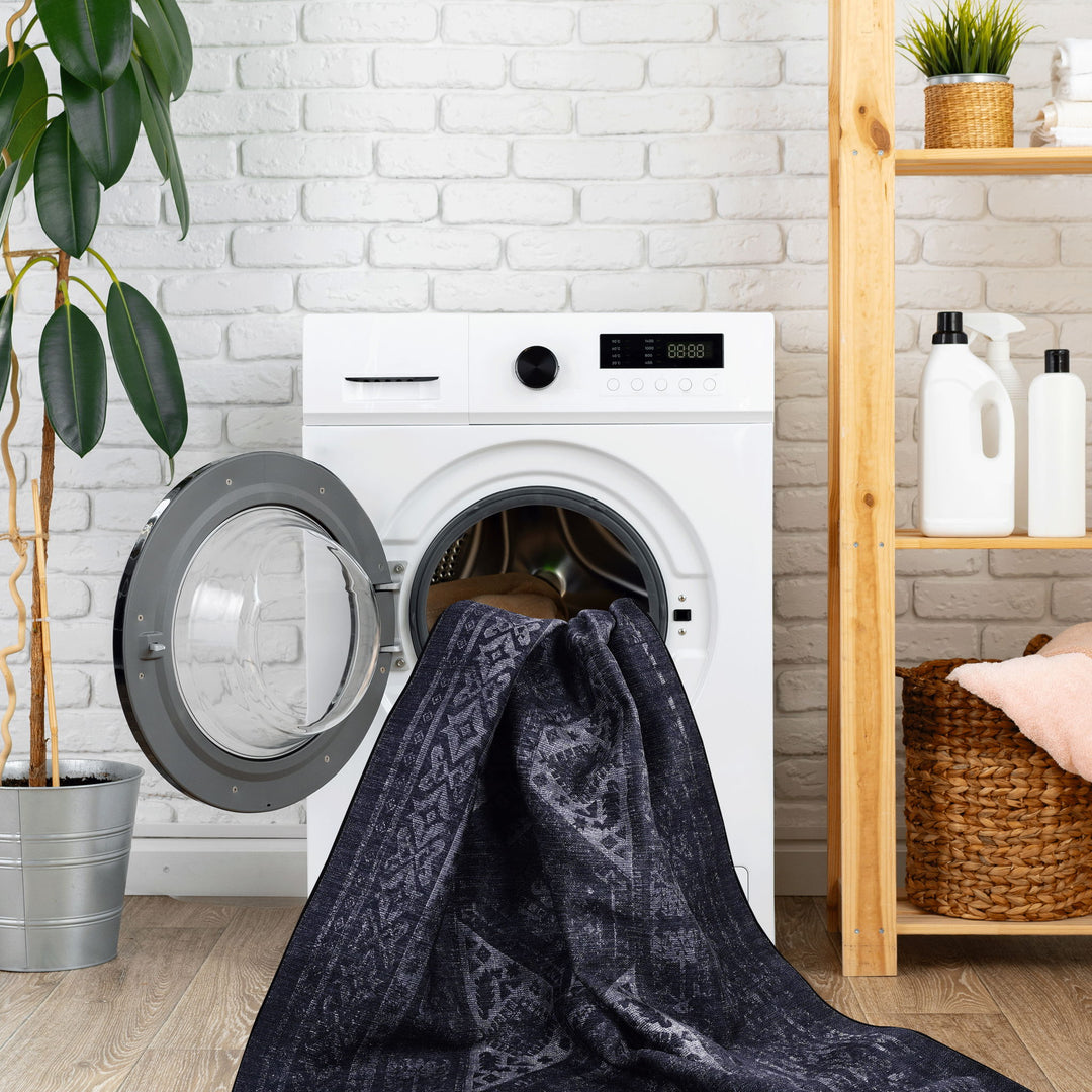 Maval - 8' X 10' Area Rug Washable - Black / Gray