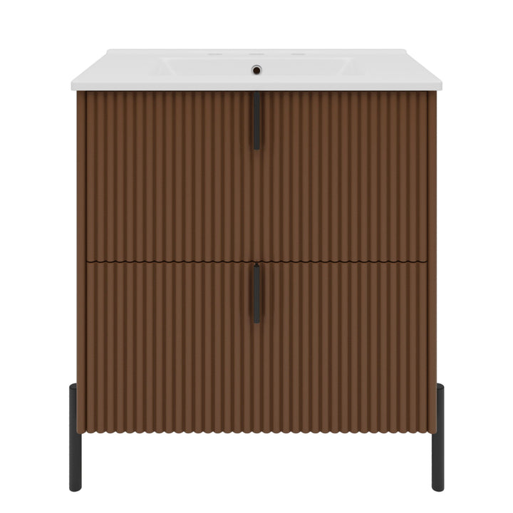 Fluted Bathroom Vanity With Ceramic Sink, Freestanding Design