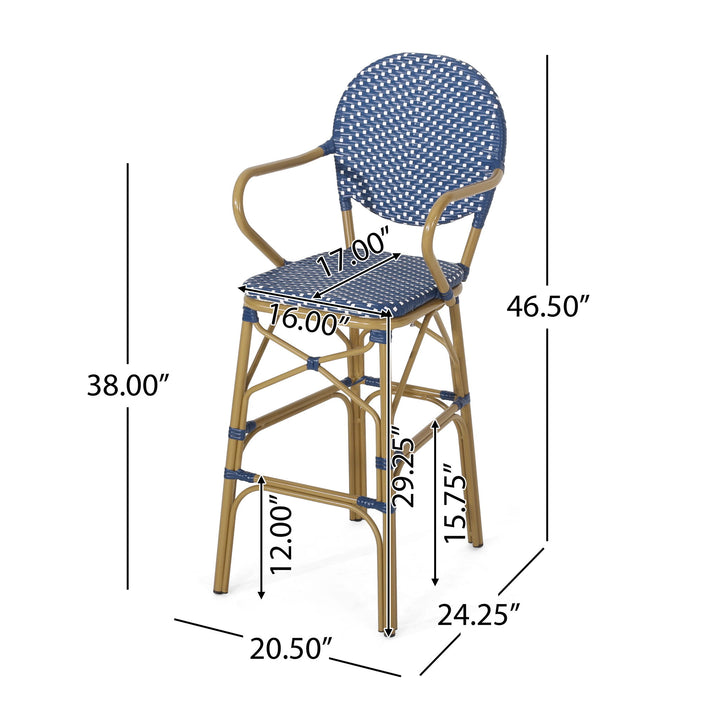Outdoor Wicker And Aluminum French Barstools (Set of 2)