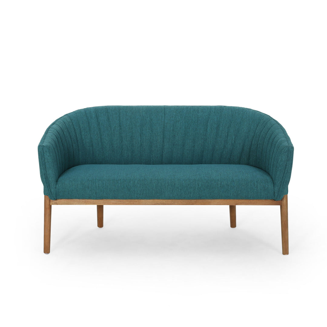 Mid Century Modern Loveseat With Channel Stitched Backrest