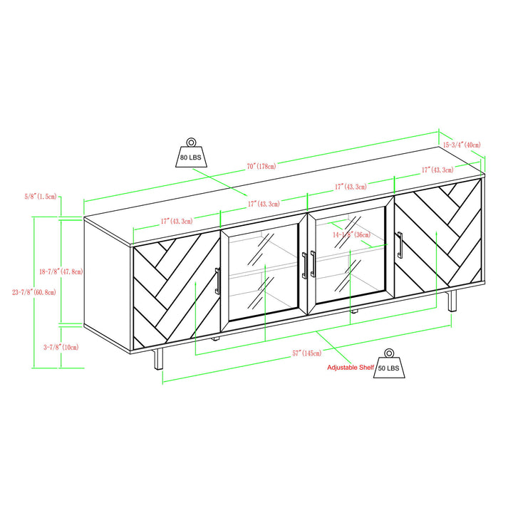 Modern Scandinavian 4 Door Herringbone 70" TV Stand For TVs Up To 80"