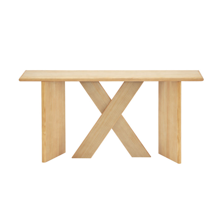 X-Frame Console Table, Angled Cross Leg Design, Rounded Edges - Natural
