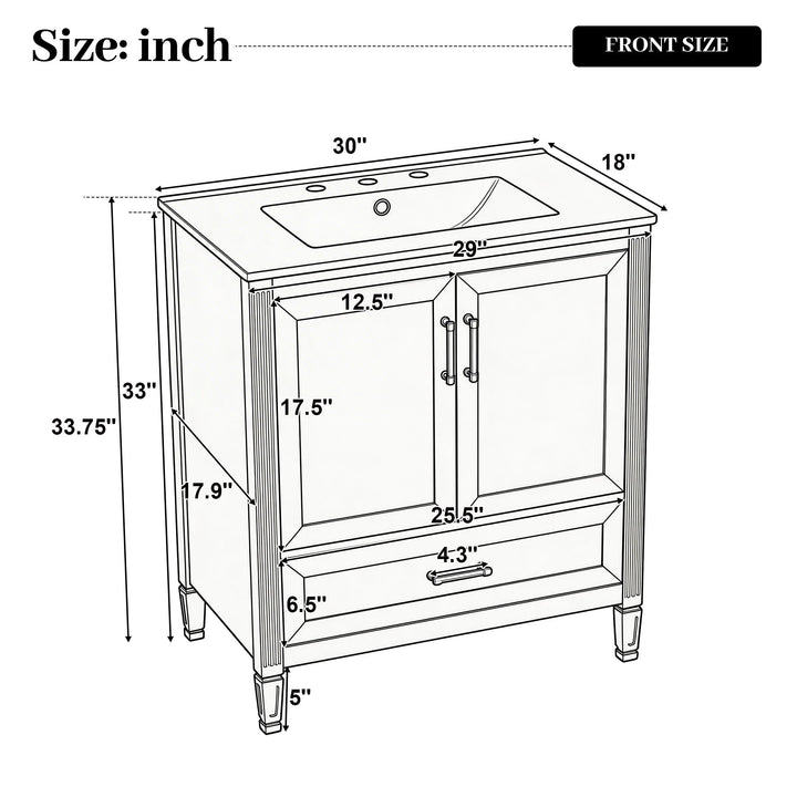 Elegant Fluted Bathroom Vanity With Sink, Soft Close Doors & Drawer