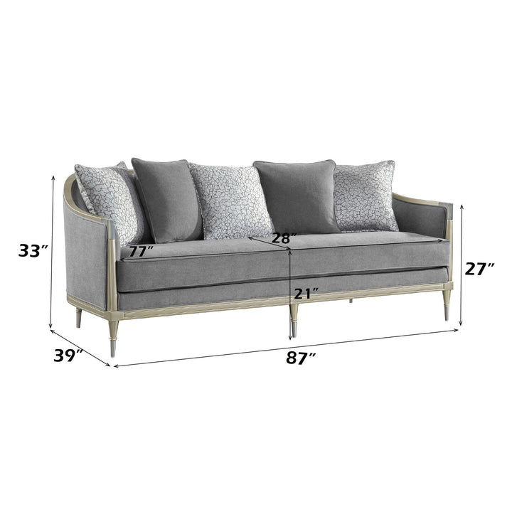 Fernando - Sofa With 5 Pillows - Champagne / Gray