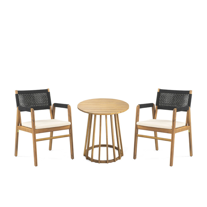 Outdoor 3 Pieces Acacia Wood Dining Set With Cushions