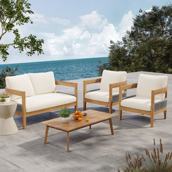 Porto - Outdoor Loveseat & Table - Beige / Teak