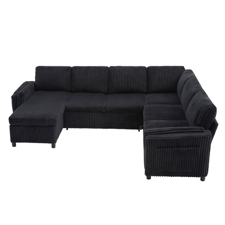 Convertible U-Shaped Sectional Sofa Bed With USB Ports And Storage