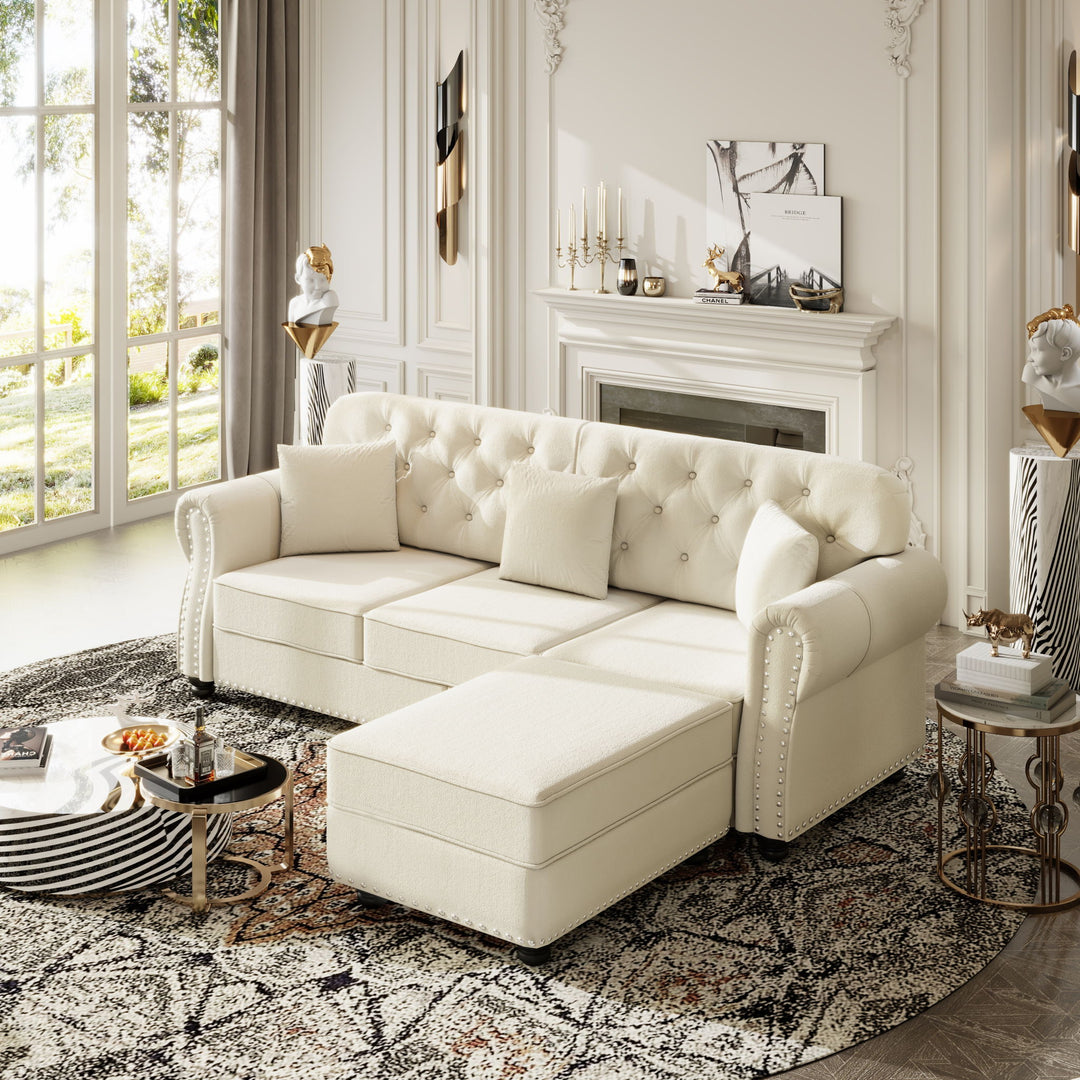 Upholstered 3 Seater Sofa Set With Ottoman