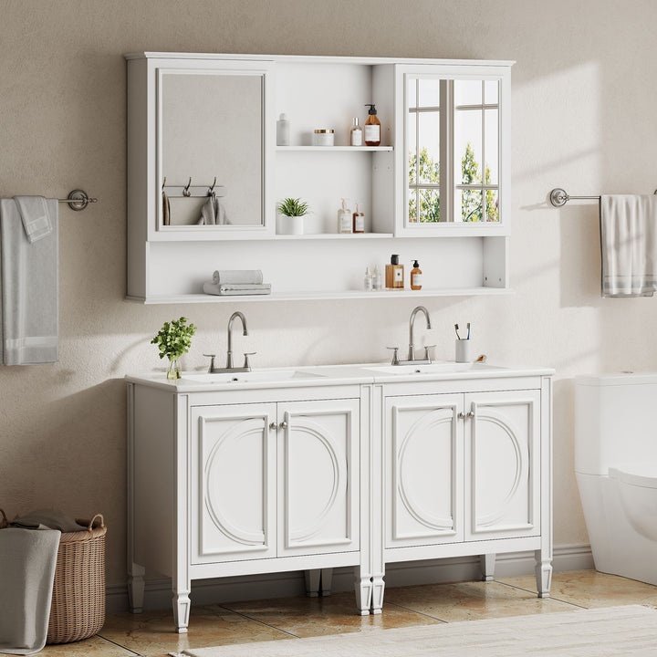 Double Sink Bathroom Vanity Set With Wall Mount Mirror Cabinet