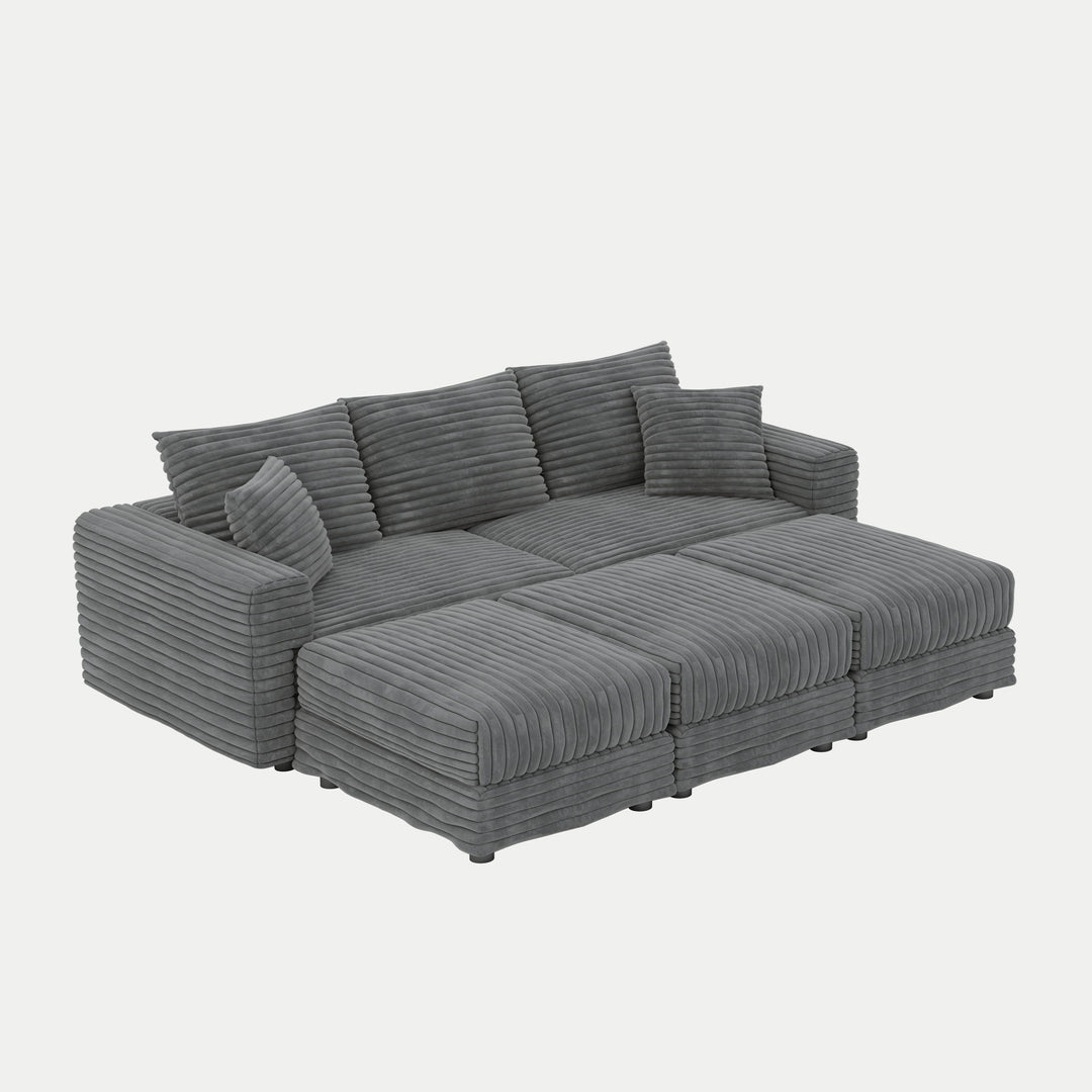 Convertible Deep Seat Sofa With Soft Pillows And Ottomans