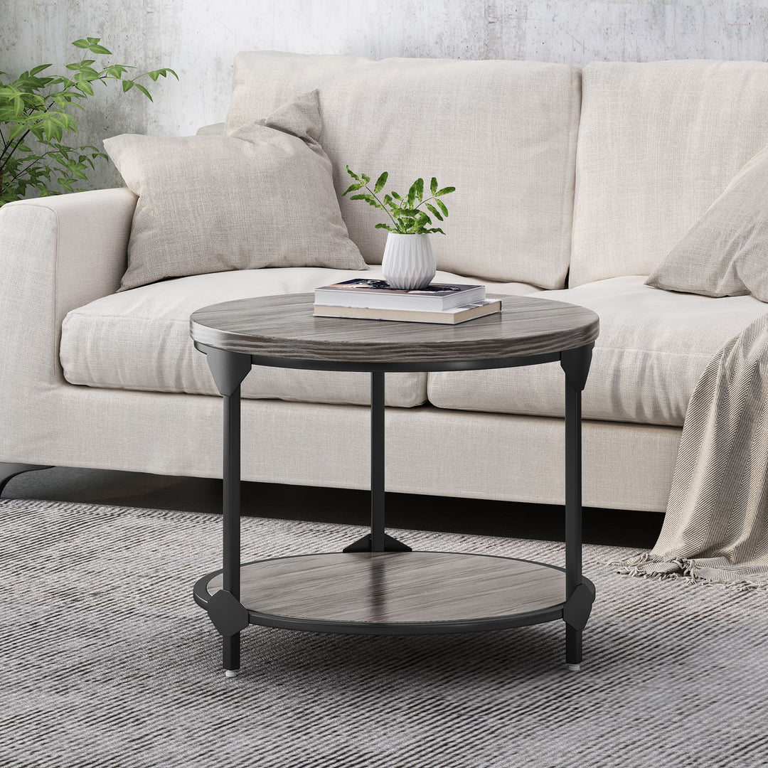 Coffee Table With Wood Patterned Tabletop And Iron Frame - Gray