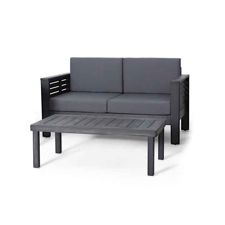 Acacia Wood Loveseat And Coffee Table Set With Cushions
